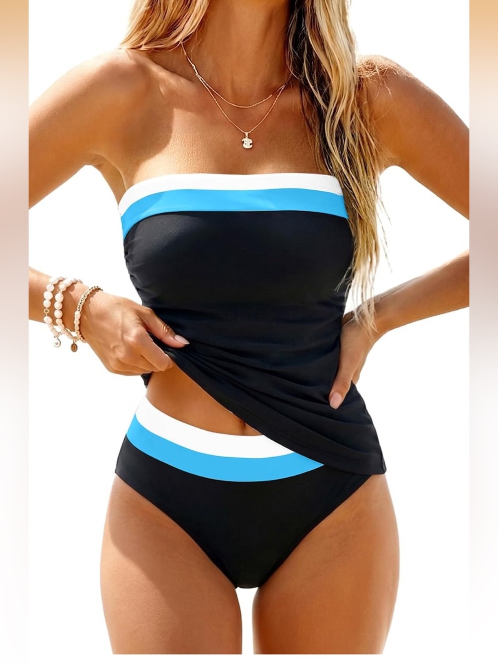 Strapless Tankini Tummy Control 2 Piece Bandeau Swimsuit M. 2533/bb13-2